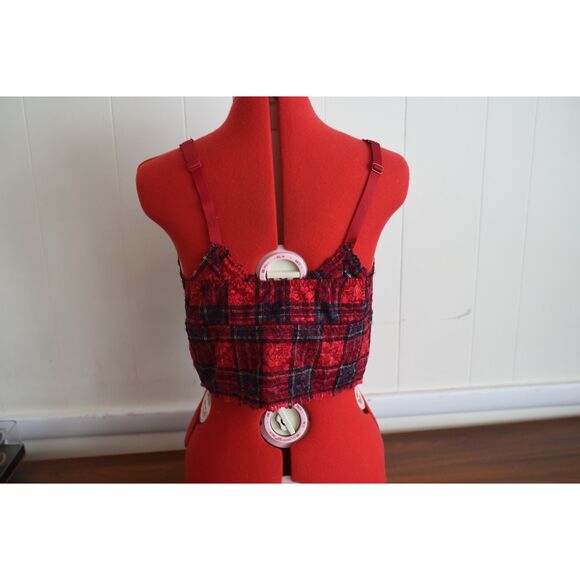 Torrid 2 Curve Tartan Plaid Red Green Bra Bralette Lace - Picture 2 of 7